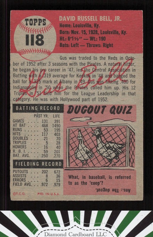 1953 Topps #118 Gus Bell : Bio uses black text EX f, back