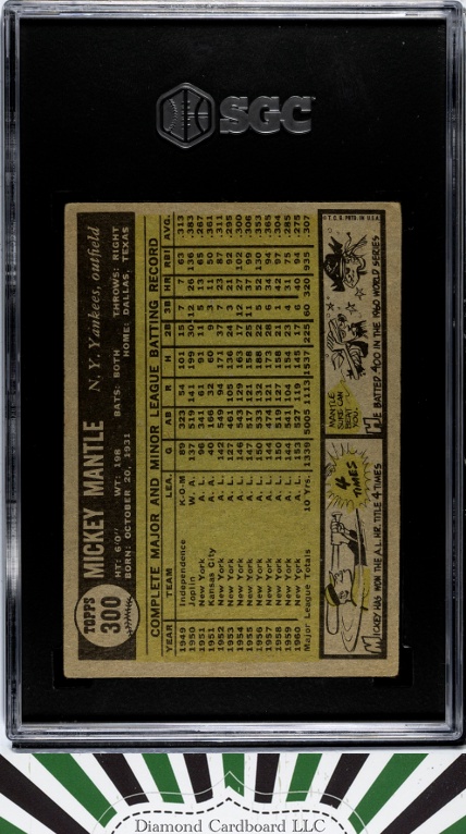1961 Topps #300 Mickey Mantle SGC 4 [NICELY CENTERED], back