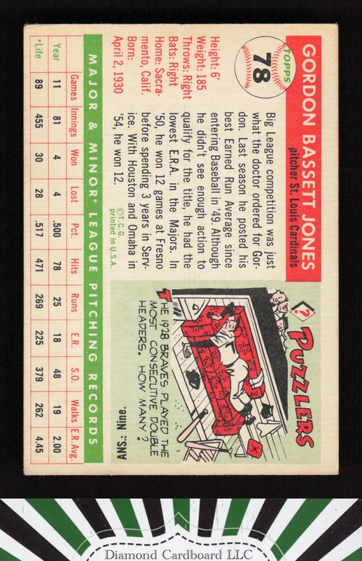 1955 Topps #78 Gordon Jones VG+ e, back