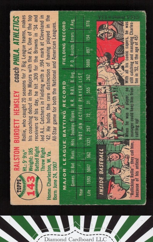 1954 Topps #143 Rollie Hemsley VG+ j, back