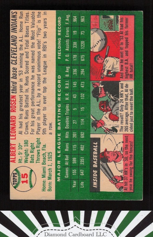 1954 Topps #15 Al Rosen VGEX h, back