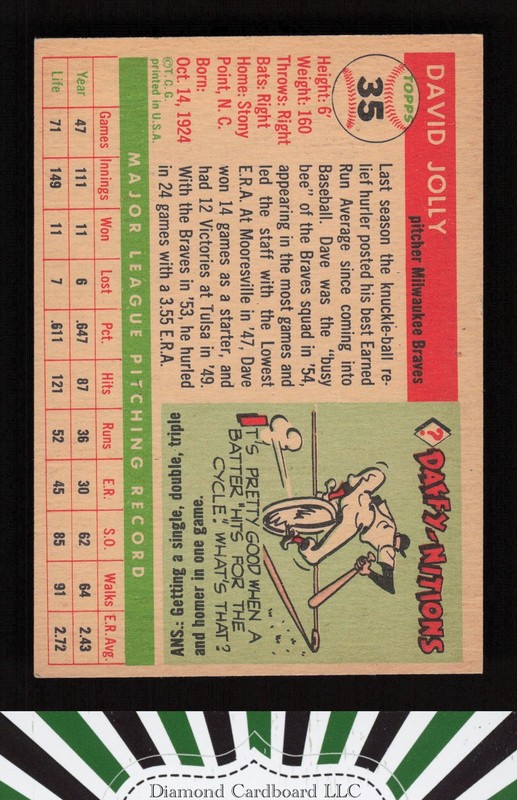 1955 Topps #35 Dave Jolly VG+ d, back