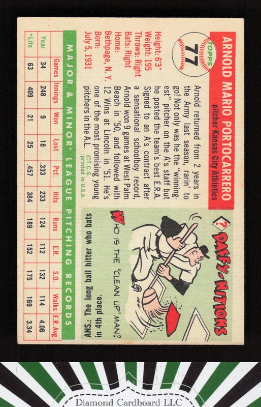 1955 Topps #77 Arnold Portocarrero VGEX i, back
