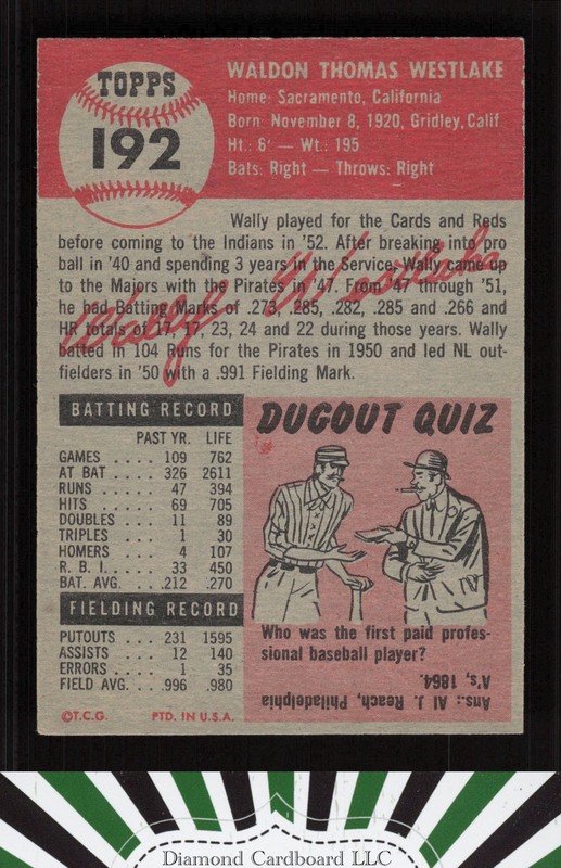 1953 Topps #192 Wally Westlake EX+ g, back