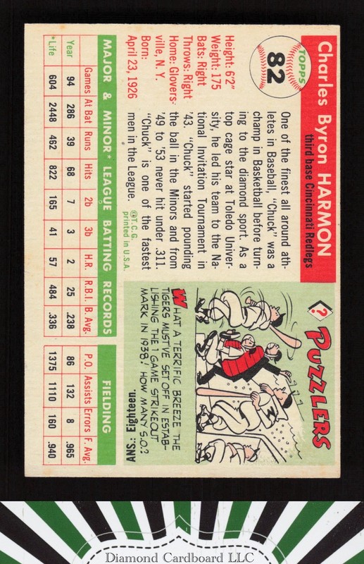 1955 Topps #82 Chuck Harmon VGEX+ x, back