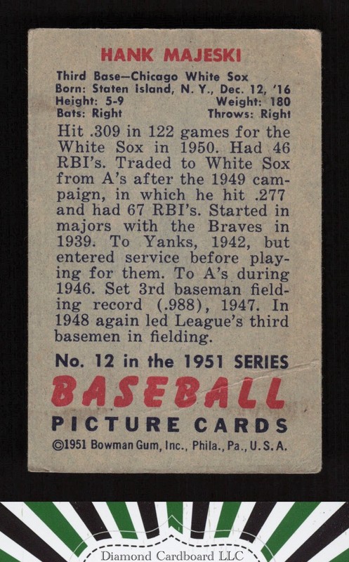 1951 Bowman #12 Hank Majeski GD, back