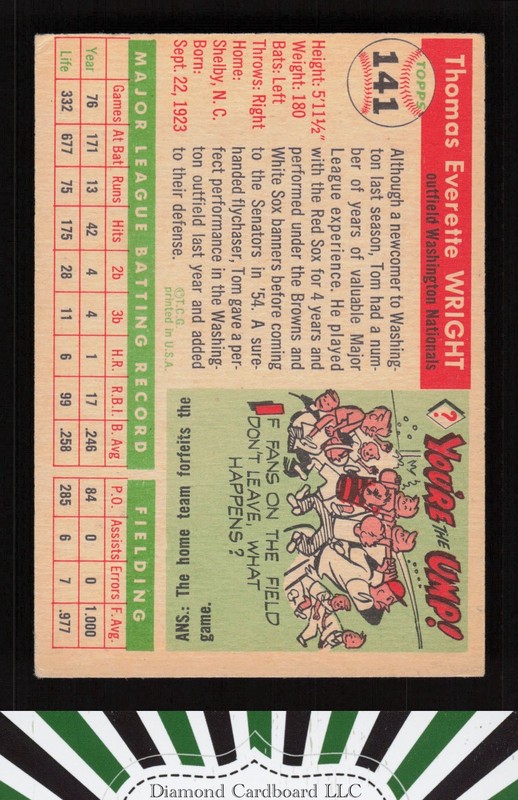 1955 Topps #141 Tom Wright VGEX e, back