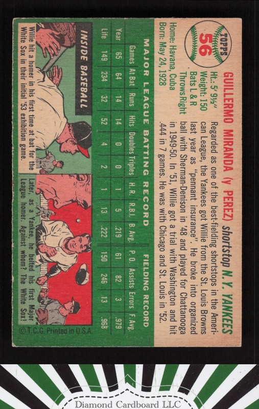 1954 Topps #56 Willy Miranda EX n, back