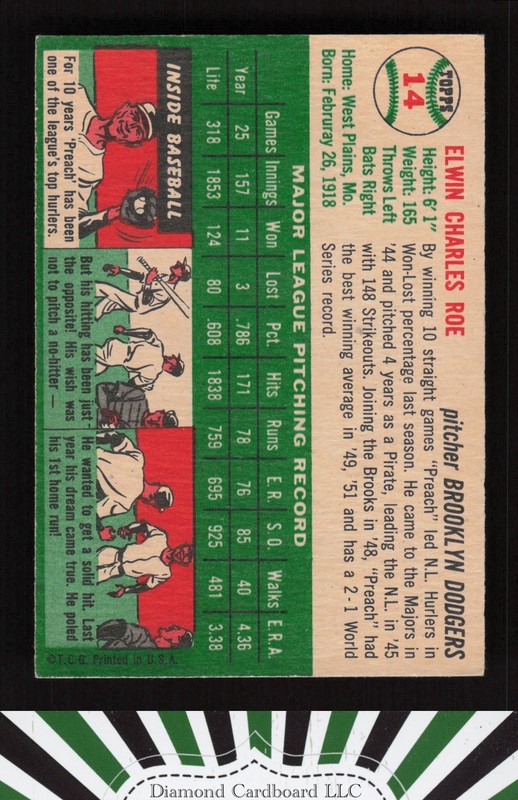 1954 Topps #14 Preacher Roe EX l, back