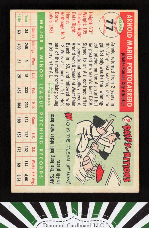 1955 Topps #77 Arnold Portocarrero VGEX g, back