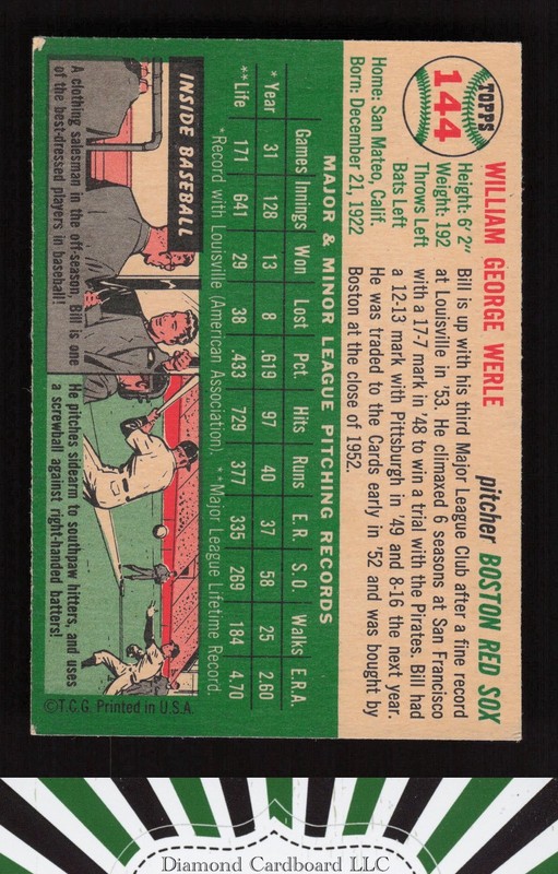 1954 Topps #144 Bill Werle VGEX+ [CENTERED] g, back