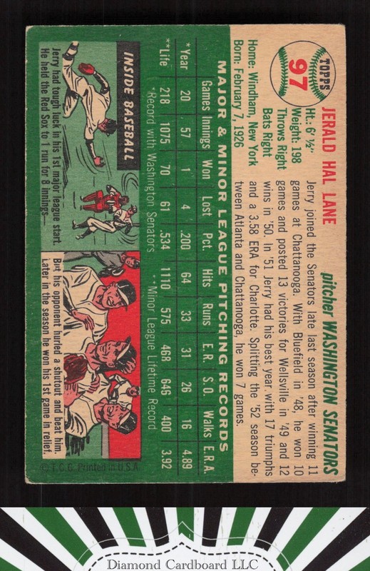 1954 Topps #97 Jerry Lane VG+ j, back