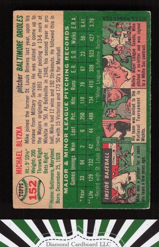 1954 Topps #152 Mike Blyzka VGEX h, back