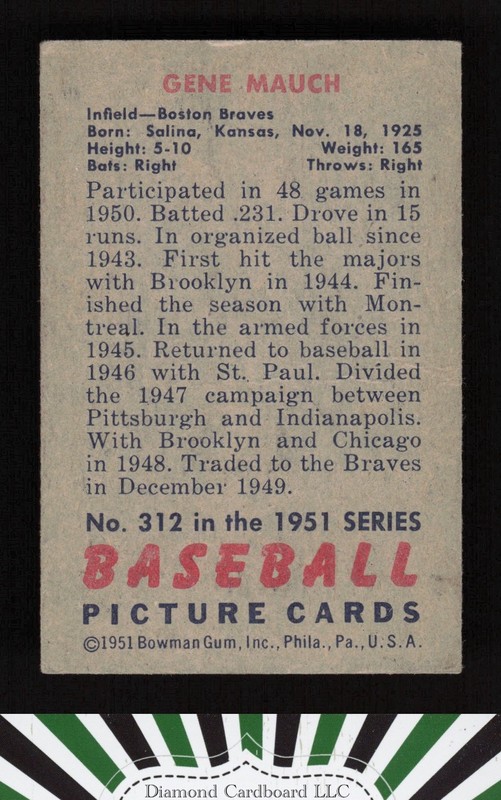 1951 Bowman #312 Gene Mauch VG+, back