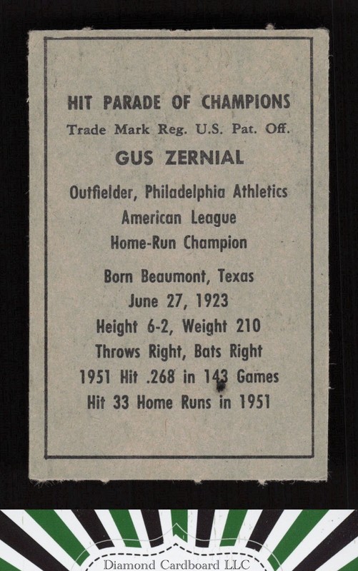 1952 Berk Ross Gus Zernial EX, back