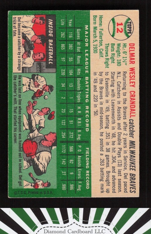 1954 Topps #12 Del Crandall EX e, back