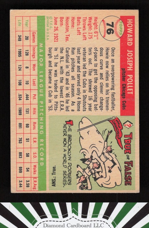 1955 Topps #76 Howie Pollet VGEX+ h, back