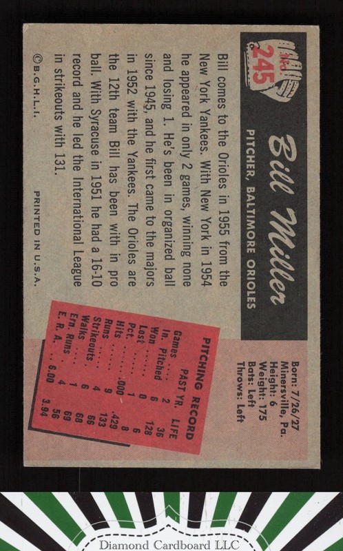 1955 Bowman #245 Bill Miller EX+, back