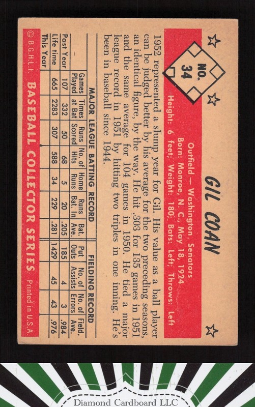 1953 Bowman Color #34 Gil Coan VGEX a, back