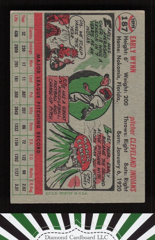 1956 Topps #187 Early Wynn VGEX j, back