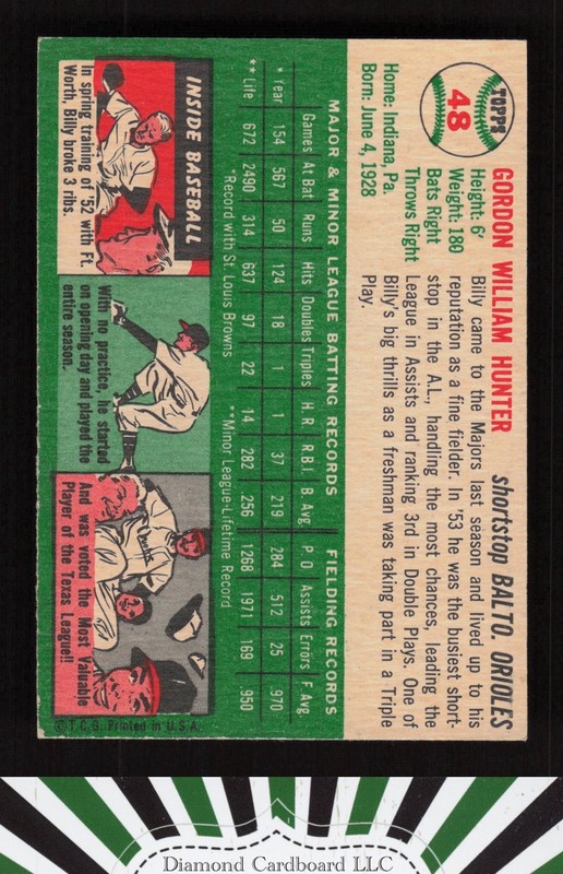 1954 Topps #48 Billy Hunter EX l, back