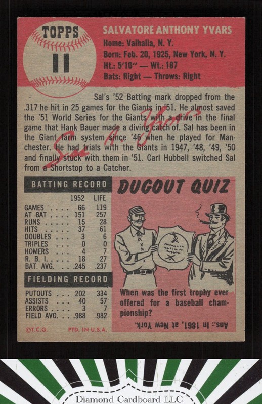 1953 Topps #11 Sal Yvars EX f, back