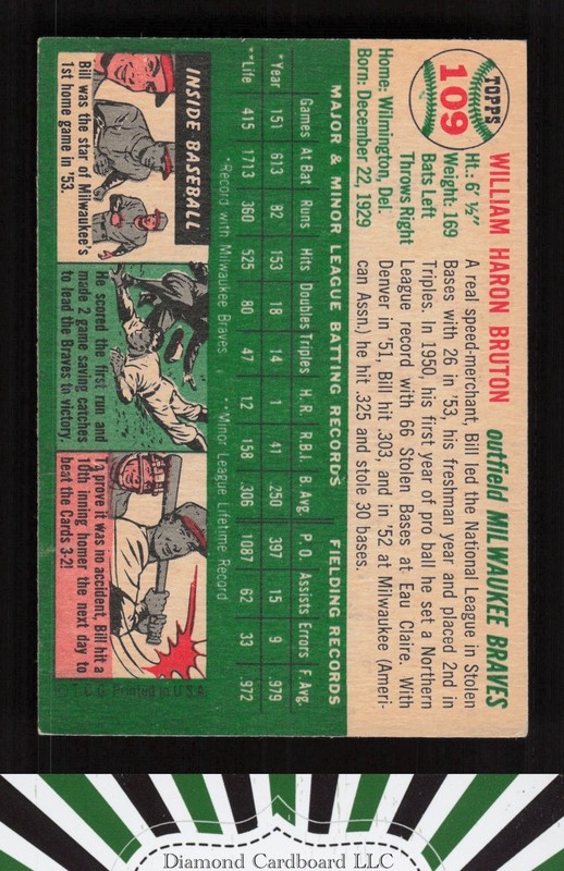 1954 Topps #109 Bill Bruton VGEX m, back