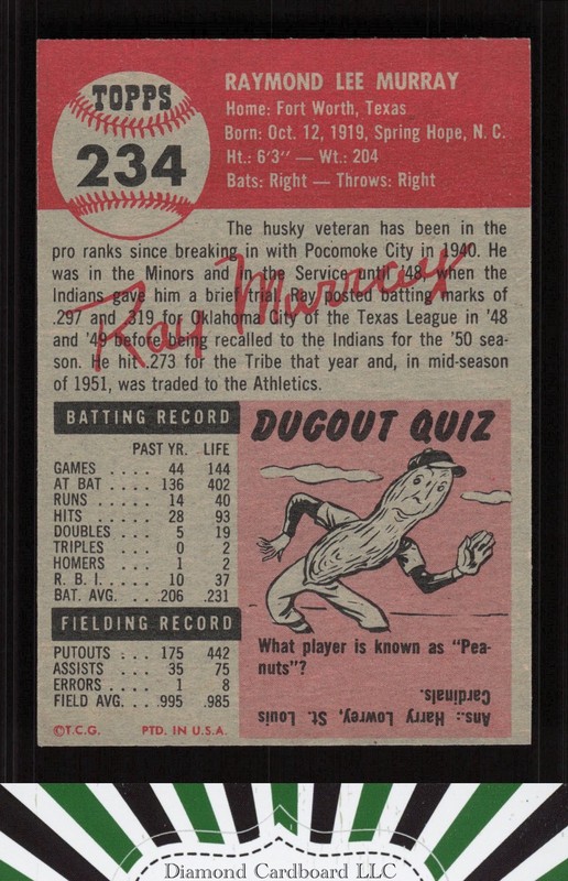 1953 Topps #234 Ray Murray EX+ h, back