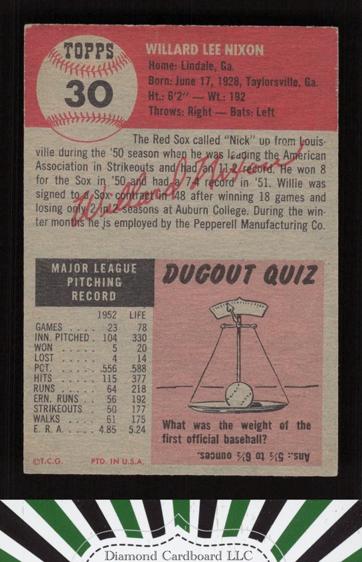 1953 Topps #30 Willard Nixon EX+ [CENTERED] g, back