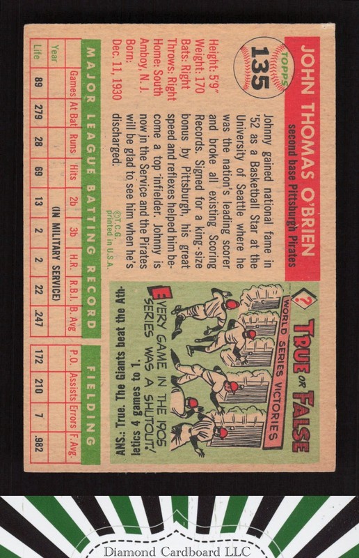 1955 Topps #135 Johnny O'Brien EX j, back