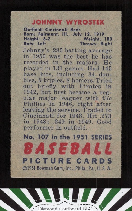 1951 Bowman #107 Johnny Wyrostek VGEX, back