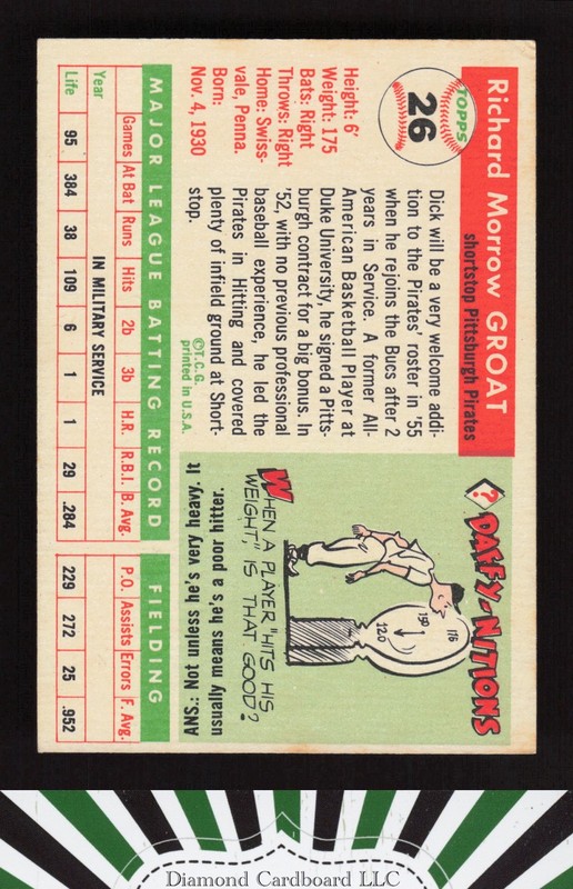 1955 Topps #26 Dick Groat VGEX n, back