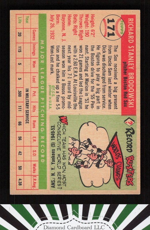 1955 Topps #171 Dick Brodowski EXMT l, back