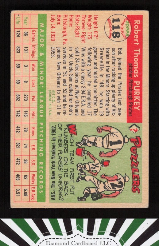1955 Topps #118 Bob Purkey VGEX a, back