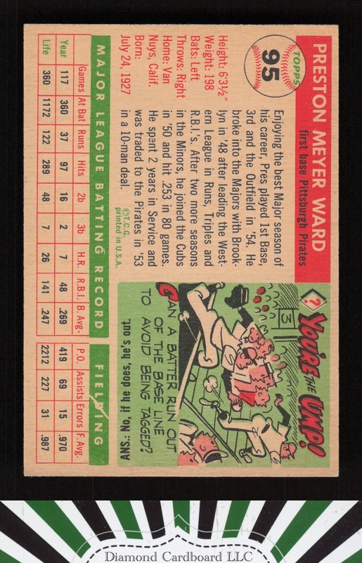 1955 Topps #95 Preston Ward EXMT [NICELY CENTERED] m, back