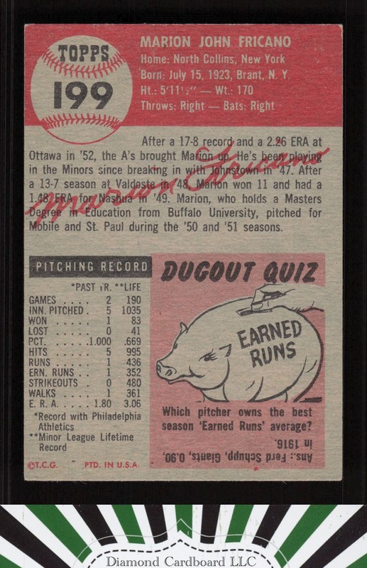 1953 Topps #199 Marion Fricano VGEX f, back