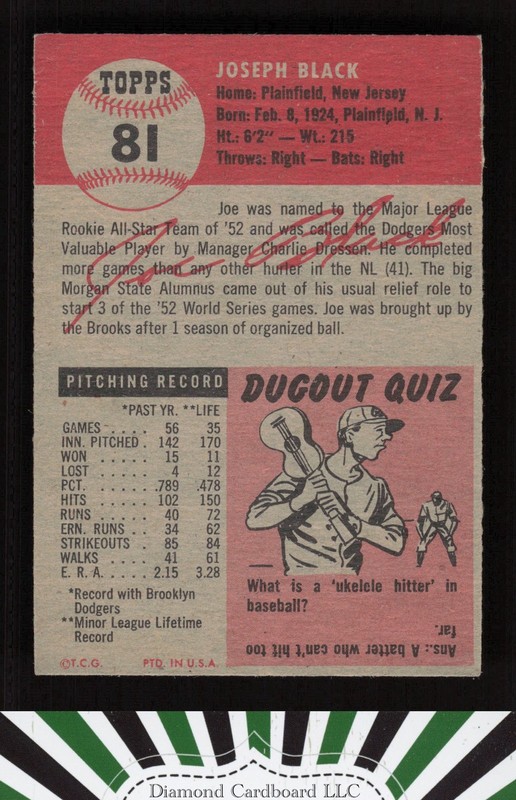 1953 Topps #81 Joe Black : Bio uses black text EX e, back