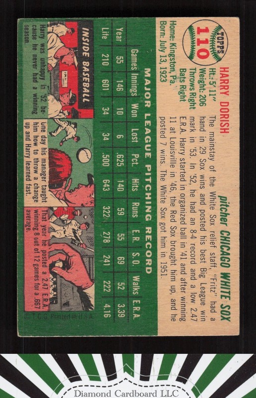 1954 Topps #110 Harry Dorish VGEX l, back