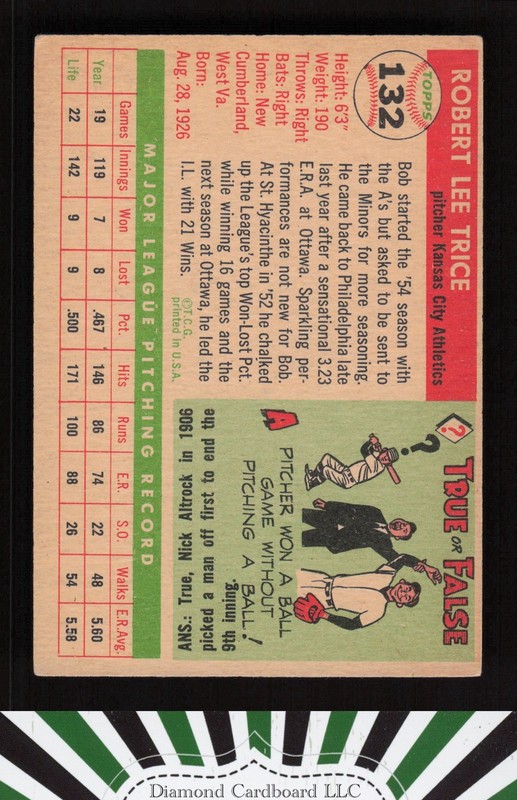1955 Topps #132 Bob Trice VGEX f, back