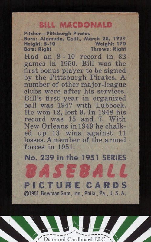 1951 Bowman #239 Bill Macdonald EX+ [CENTERED], back