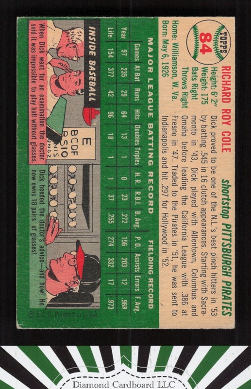 1954 Topps #84 Dick Cole VGEX m, back