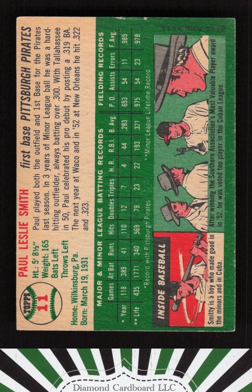 1954 Topps #11 Paul Smith VGEX+ m, back