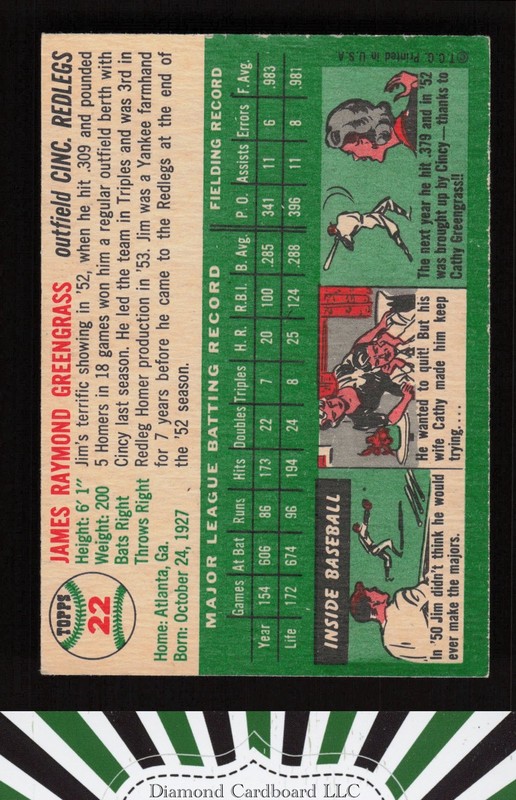 1954 Topps #22 Jim Greengrass EX l, back