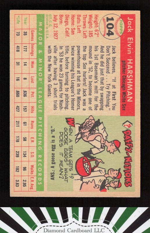1955 Topps #104 Jack Harshman VGEX+ [GREAT EYE APPEAL] h, back