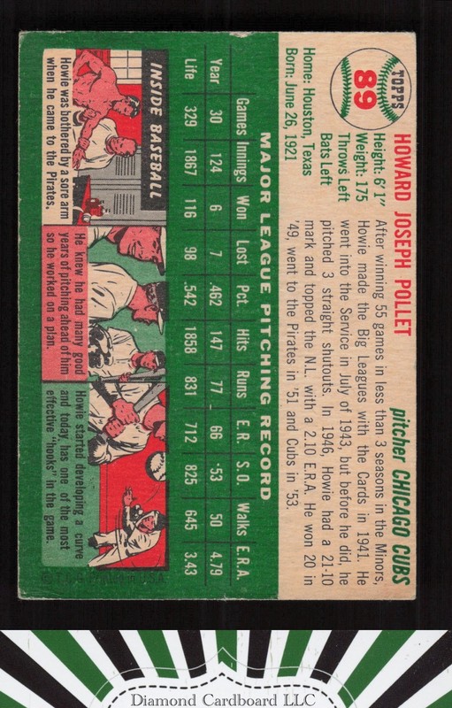 1954 Topps #89 Howie Pollet VGEX f, back