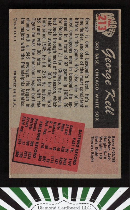 1955 Bowman #213 George Kell EX a, back