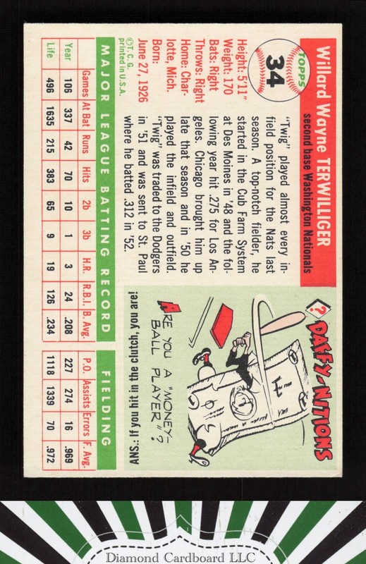 1955 Topps #34 Wayne Terwilliger VGEX i, back