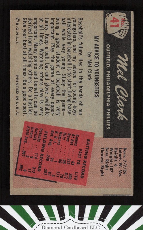 1955 Bowman #41 Mel Clark EX, back