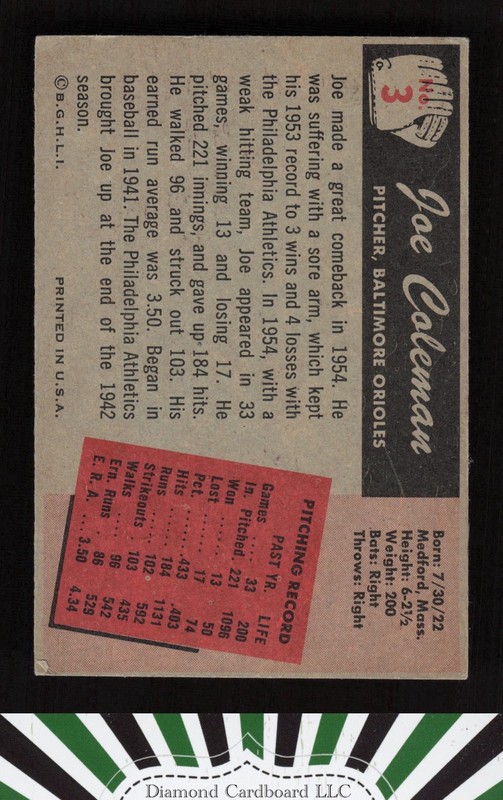1955 Bowman #3 Joe Coleman EX, back