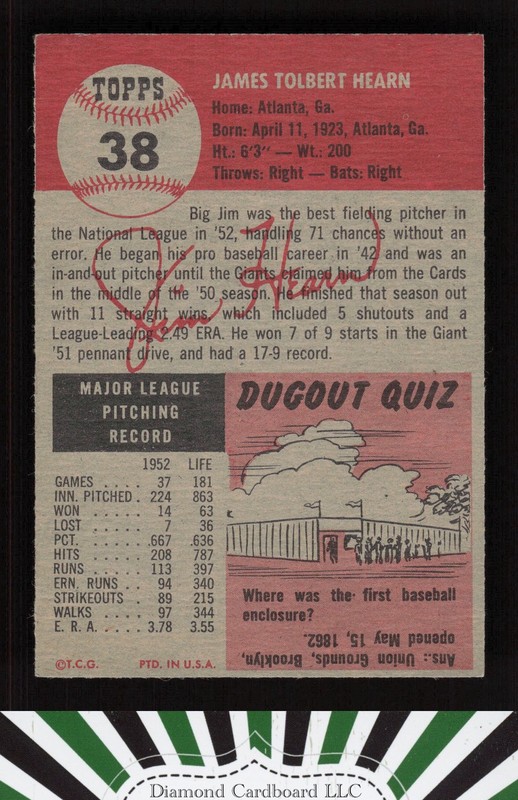 1953 Topps #38 Jim Hearn NM [CENTERED] i, back